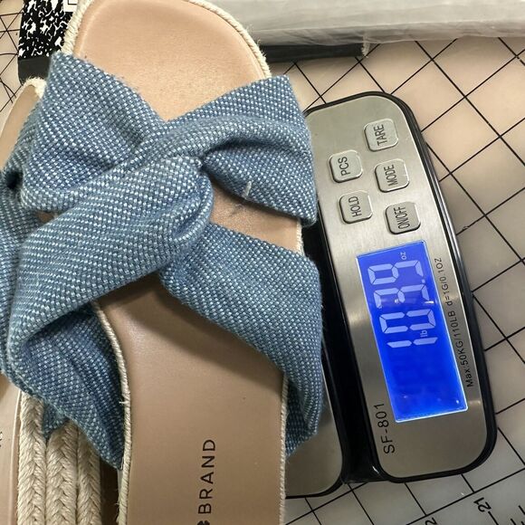 Lucky Brand Grenly Blue Fabric Twist‎ Espadrille Slide Sandals Sz 8.5 Platform - Picture 10 of 10